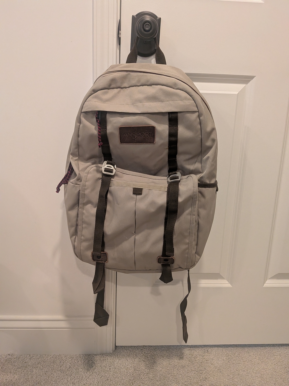 JanSport Beige Backpack with Dark Accents Laptop Slot